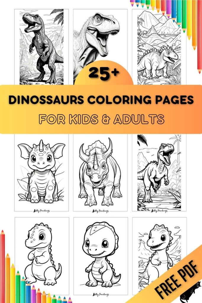 28 Coloring Pages of Dinosaurs for Kids and Adults (Free PDF)